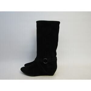 DKNY Womens Size 9.5 M Black Suede Wedge Mid Calf Fashion Boots